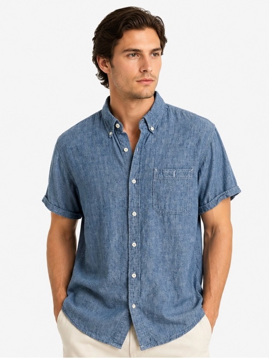 Free Assembly Other - Free Assembly Men’s Chambray Button Down Shirt Large Blue Short Sleeve Casual